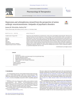 Depression and Schizophrenia Viewed from the Perspective of Amino Acidergic Neurotransmission: Antipodes of Psychiatric Disorders
