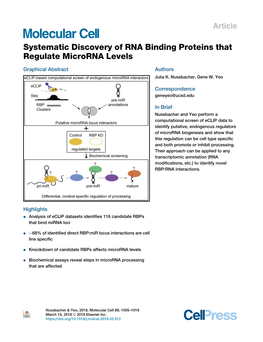 Systematic Discovery of RNA Binding Proteins That Regulate Microrna Levels