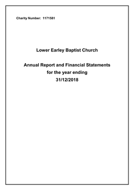 Lower Earley Baptist Church Annual Report and Financial Statements for the Year Ending 31/12/2018