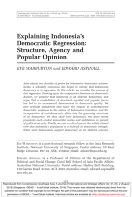 Explaining Indonesia's Democratic Regression: Structure, Agency And