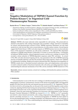 Negative Modulation of TRPM8 Channel Function by Protein Kinase C in Trigeminal Cold Thermoreceptor Neurons