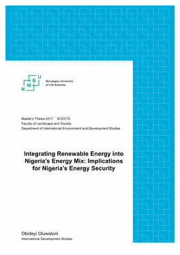 Integrating Renewable Energy Into Nigeria's Energy