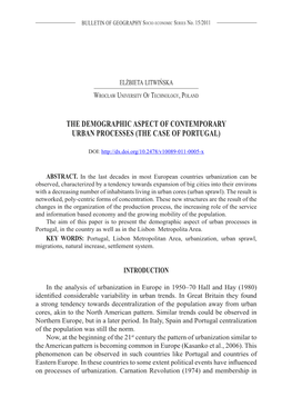 The Demographic Aspect of Contemporary Urban Processes (The Case of Portugal)