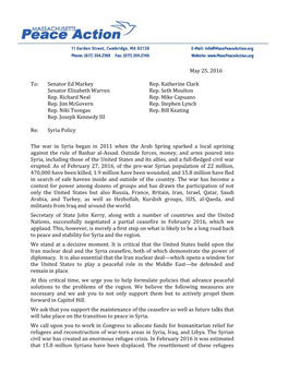 Community Leaders Letter on Syria Policy