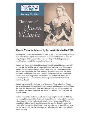 Queen Victoria, Beloved by Her Subjects, Died in 1901