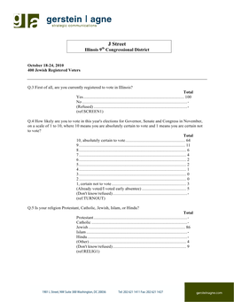 J Street IL9 Survey 102410 Final Results