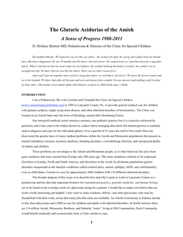 The Glutaric Acidurias of the Amish: a Sense of Progress 1988-2011