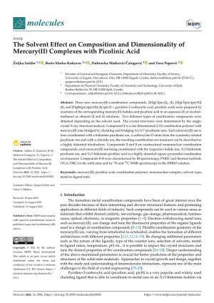 The Solvent Effect on Composition and Dimensionality of Mercury(II) Complexes with Picolinic Acid