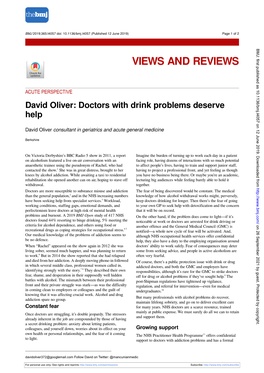 David Oliver: Doctors with Drink Problems Deserve Help