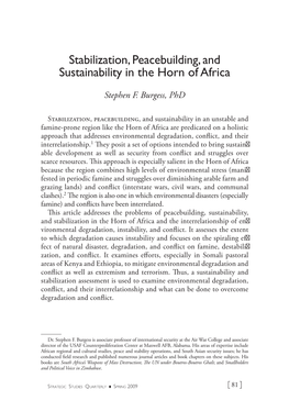 Stabilization, Peacebuilding, and Sustainability in the Horn of Africa