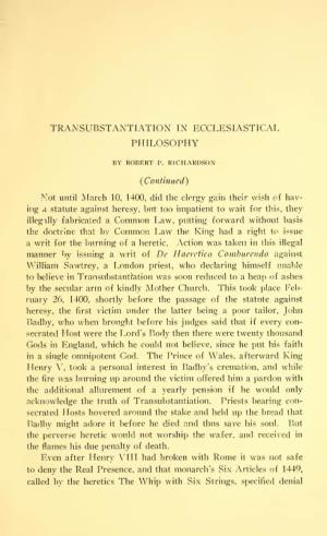 Transubstantiation in Ecclesiastical Philosophy