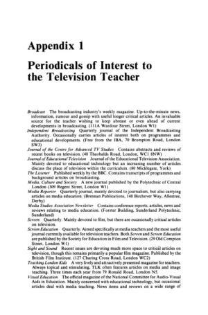 Appendix 1 Periodicals of Interest to the Television Teacher