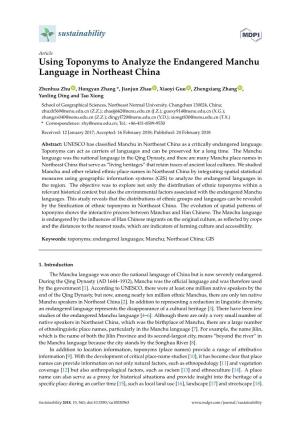 Using Toponyms to Analyze the Endangered Manchu Language in Northeast China