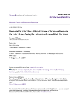 Boxing in the Union Blue: a Social History of American Boxing in the Union States During the Late Antebellum and Civil War Years