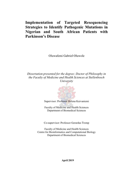 Implementation of Targeted Resequencing Strategies to Identify Pathogenic Mutations in Nigerian and South African Patients with Parkinson’S Disease