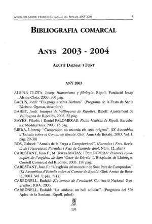 Bibliografia Comarcal. Anys 2003-2004