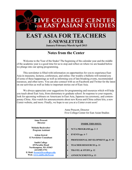 EAST ASIA for TEACHERS E-NEWSLETTER January/February/March/April 2013 Notes from the Center