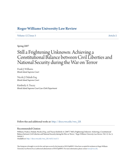 Achieving a Constitutional Balance Between Civil Liberties and National Security During the War on Terror Frank J