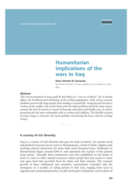 Humanitarian Implications of the Wars in Iraq Nasir Ahmed Al Samaraie Nasir Ahmed Al Samaraie Is a Former Ambassador at the Iraqi Ministry of Foreign Affairs