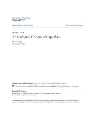 An Ecological Critique of Capitalism Macauley Berg University of San Diego