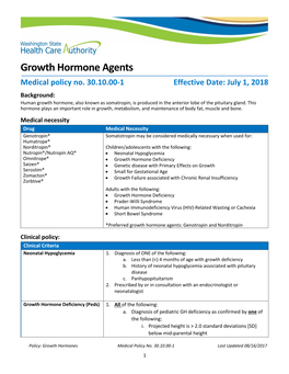 Growth Hormone Agents Medical Policy No