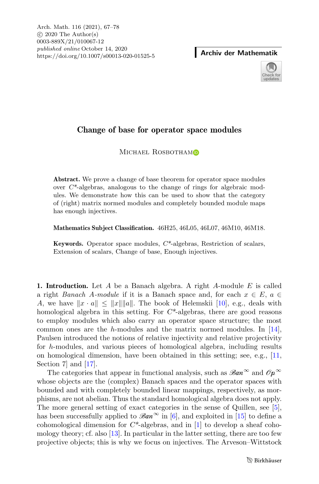 Change of Base for Operator Space Modules