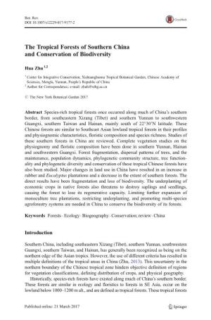 The Tropical Forests of Southern China and Conservation of Biodiversity