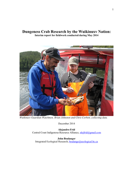 Dungeness Crab Research by the Wuikinuxv Nation: Interim Report for Fieldwork Conducted During May 2014