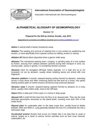 Alphabetical Glossary of Geomorphology