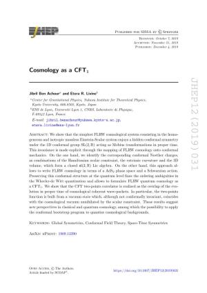 Cosmology As a CFT 1