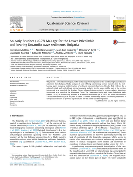 Age for the Lower Paleolithic Tool-Bearing Kozarnika Cave Sediments, Bulgaria