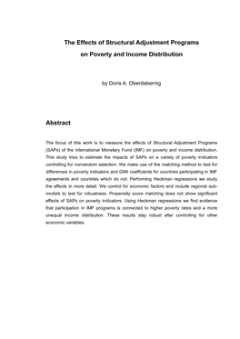The Effects of Structural Adjustment Programs on Poverty and Income Distribution