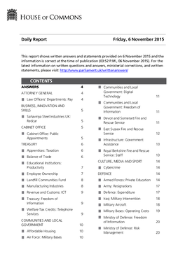 Daily Report Friday, 6 November 2015 CONTENTS
