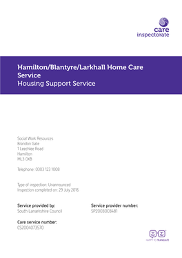 Hamilton/Blantyre/Larkhall Home Care Service Housing Support Service