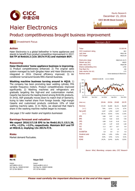 Haier Electronics Product Competitiveness Brought Business Improvement