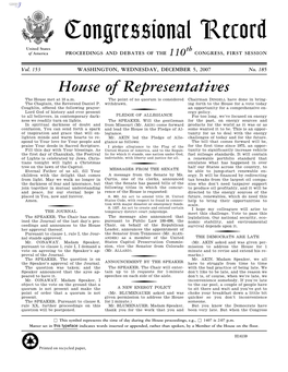 Congressional Record United States Th of America PROCEEDINGS and DEBATES of the 110 CONGRESS, FIRST SESSION