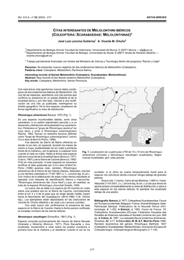 Citas Interesantes De Melolonthini Ibéricos (Coleoptera: Scarabaeidae: Melolonthinae)*