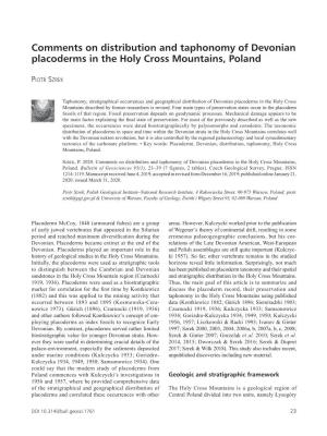 Comments on Distribution and Taphonomy of Devonian Placoderms in the Holy Cross Mountains, Poland