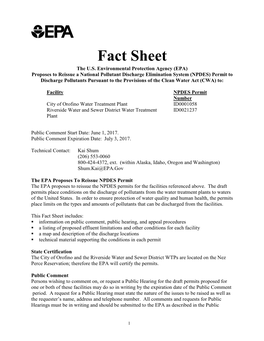 Fact Sheet for the Draft NPDES Permits for the City of Orofino Water