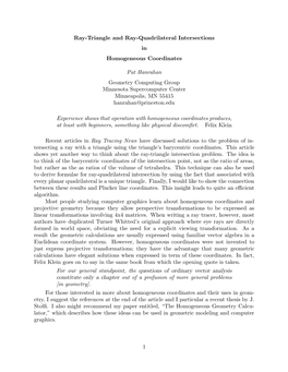 Ray-Triangle and Ray-Quadrilateral Intersections in Homogeneous Coordinates