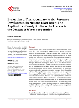 Evaluation of Transboundary Water Resource Development in Mekong River Basin: the Application of Analytic Hierarchy Process in the Context of Water Cooperation