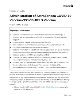 Administration of Astrazeneca COVID-19 Vaccine/COVISHIELD Vaccine