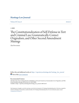 The Constitutionalization of Self-Defense in Tort and Criminal Law, Grammatically-Correct Originalism, and Other Second Amendment Musings, 60 Hastings L.J