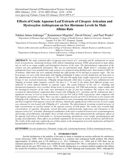 Effects of Crude Aqueous Leaf Extracts of Citropsis Articulata and Mystroxylon Aethiopicum on Sex Hormone Levels in Male Albino Rats