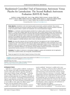 The Second Redback Antivenom Evaluation (RAVE-II) Study
