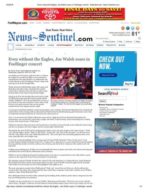 Even Without the Eagles, Joe Walsh Soars in Foellinger Concert ­ Entertainment ­ News­Sentinel.Com