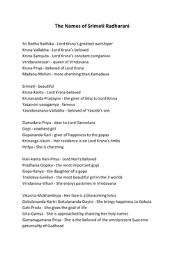 The Names of Srimati Radharani