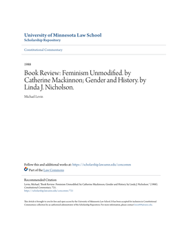 Feminism Unmodified. by Catherine Mackinnon; Gender and History