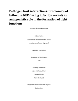 Pathogen Host Interactions: Proteomics of Influenza NEP During Infection Reveals an Antagonistic Role in the Formation of Tight Junctions