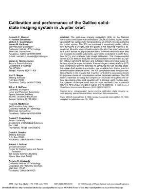 Calibration and Performance of the Galileo Solid-State Imaging System
